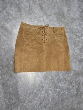 mdl Suede Lace-Up Mini Skirt Tan Festival Raver Size 8